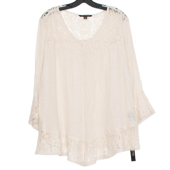 NWT Zac & Rachel Top Boho Feminine Coastal Button Floral Lace Cottage Cream XL - Picture 7 of 7